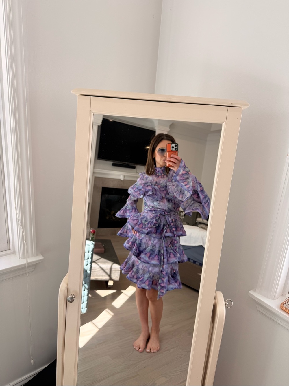 Zimmermann Purple Multi-Tone Tiered Ruffle Mini Dress